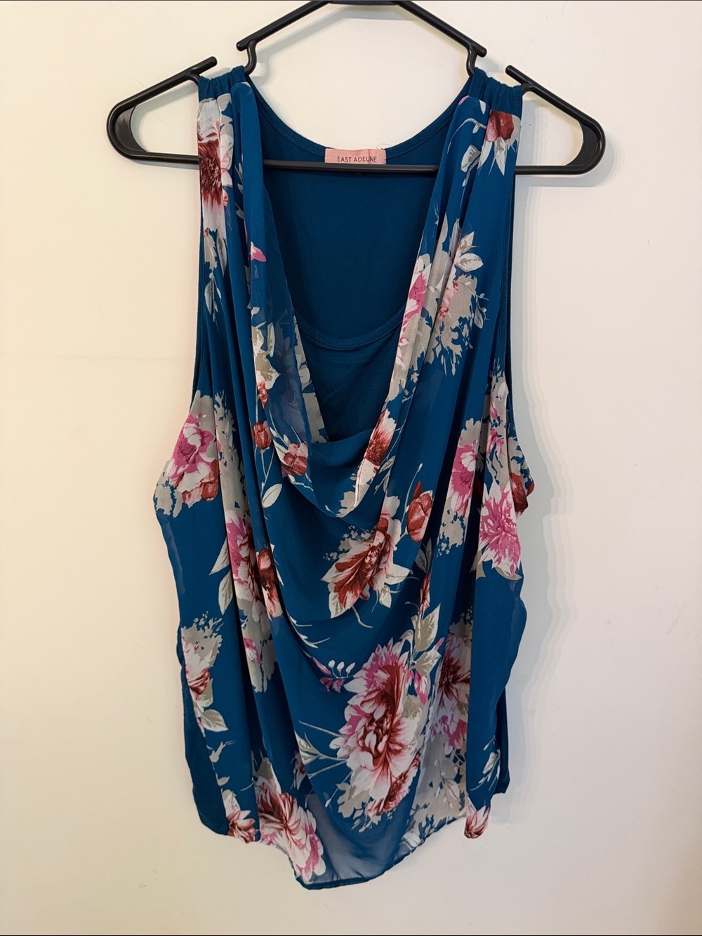 East Adeline Teal Floral Cowl Neck Camisole